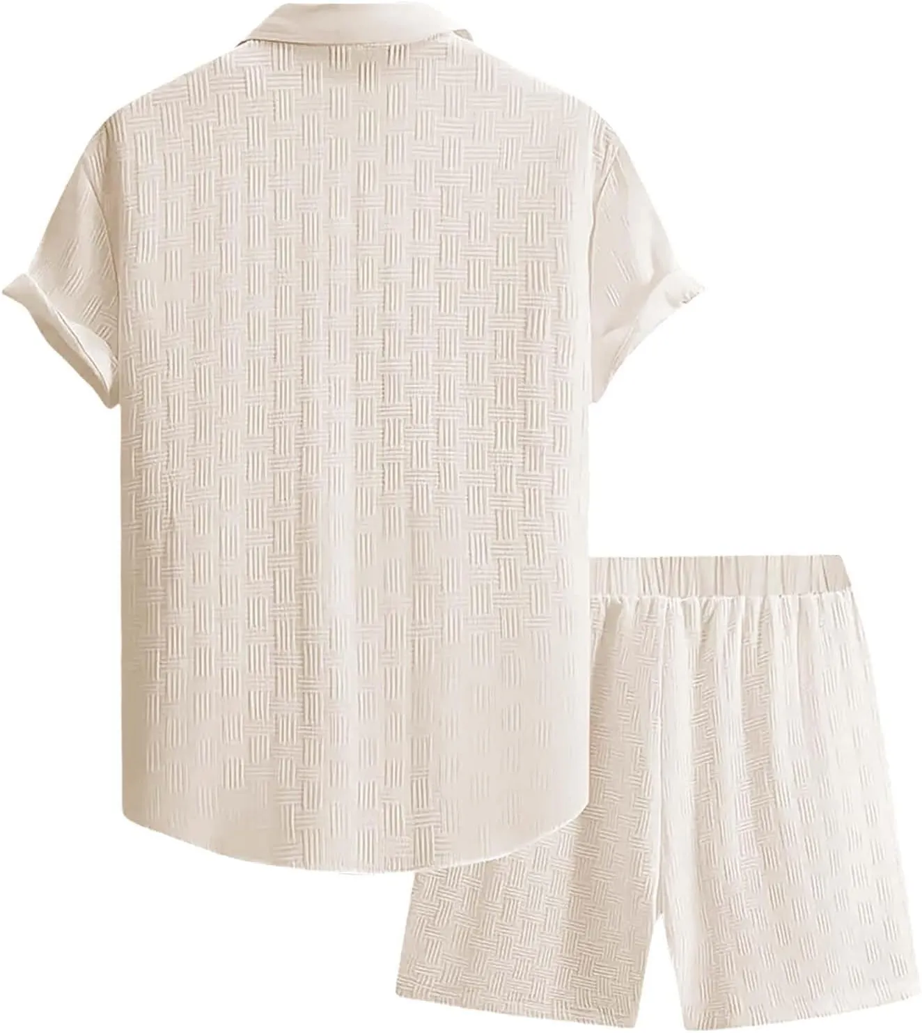 Casual Set for Mens 2 Piece Jacquard Texture Stand Collar Button Down Short Sleeve Shirts Shorts Beach Hippie Clothes