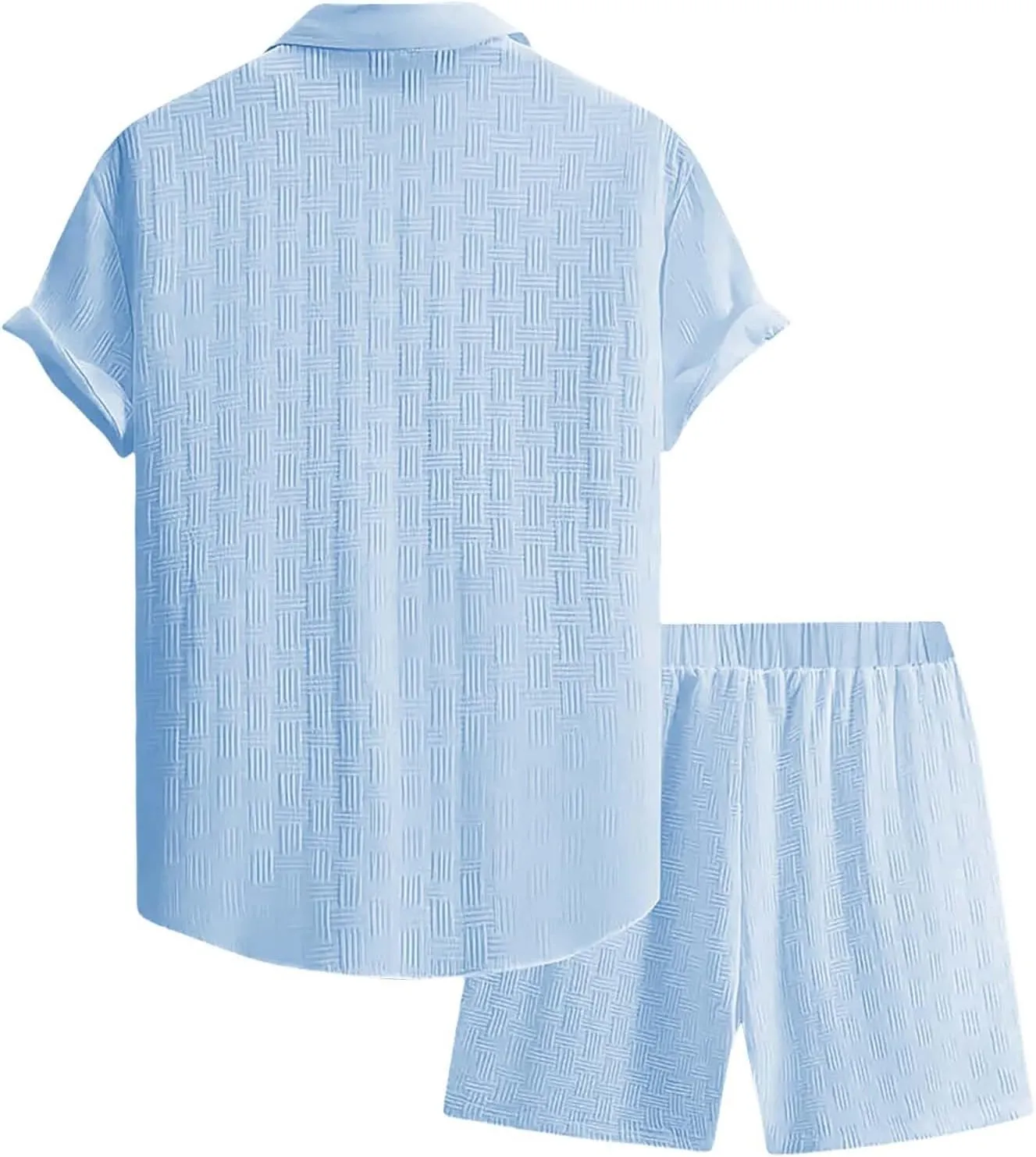 Casual Set for Mens 2 Piece Jacquard Texture Stand Collar Button Down Short Sleeve Shirts Shorts Beach Hippie Clothes