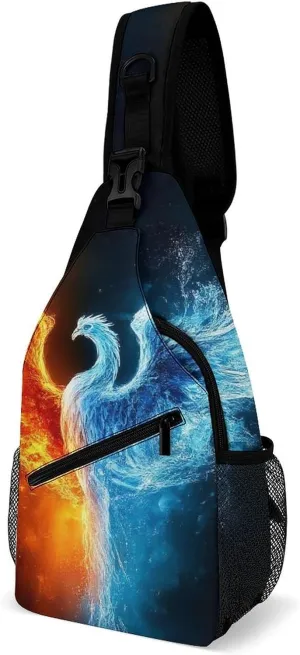Casual Sling Bag for Men Women, Large Capacity Crossbody Bag Ice Water Fire Flame Bird Art Gym Shoulder Bag Travel Daypacks with Adjustable Strap