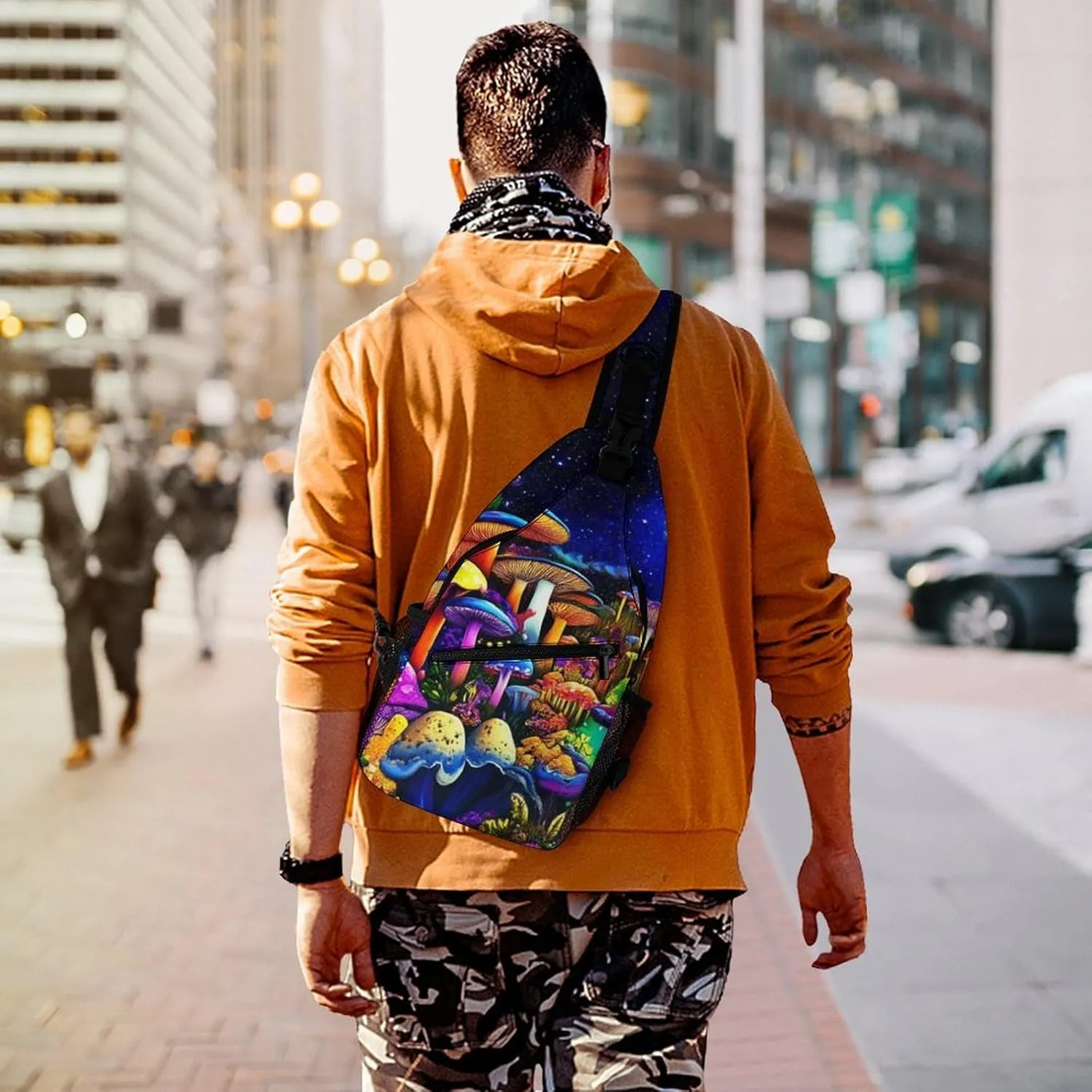 Casual Sling Bag for Men Women, Large Capacity Crossbody Bag Magic Mushroom Mushrooms Scenery Gym Shoulder Bag Travel Daypacks with Adjustable Strap