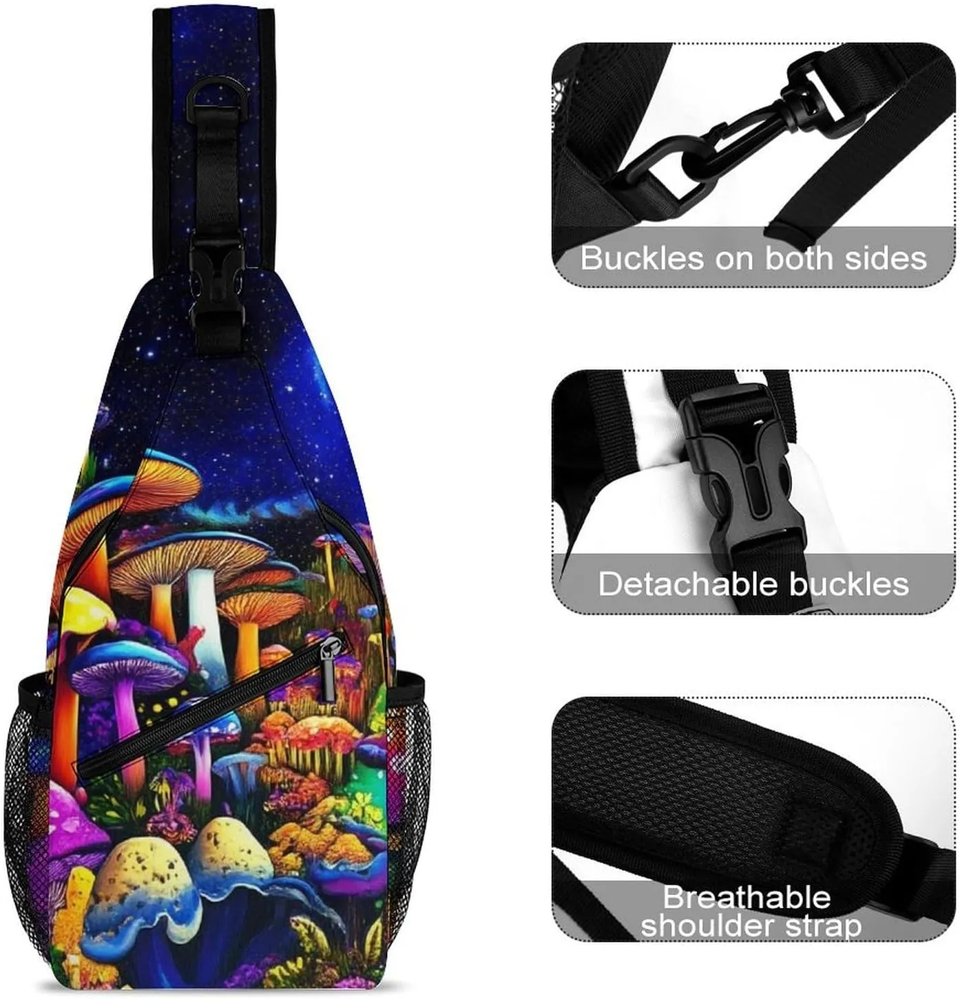 Casual Sling Bag for Men Women, Large Capacity Crossbody Bag Magic Mushroom Mushrooms Scenery Gym Shoulder Bag Travel Daypacks with Adjustable Strap