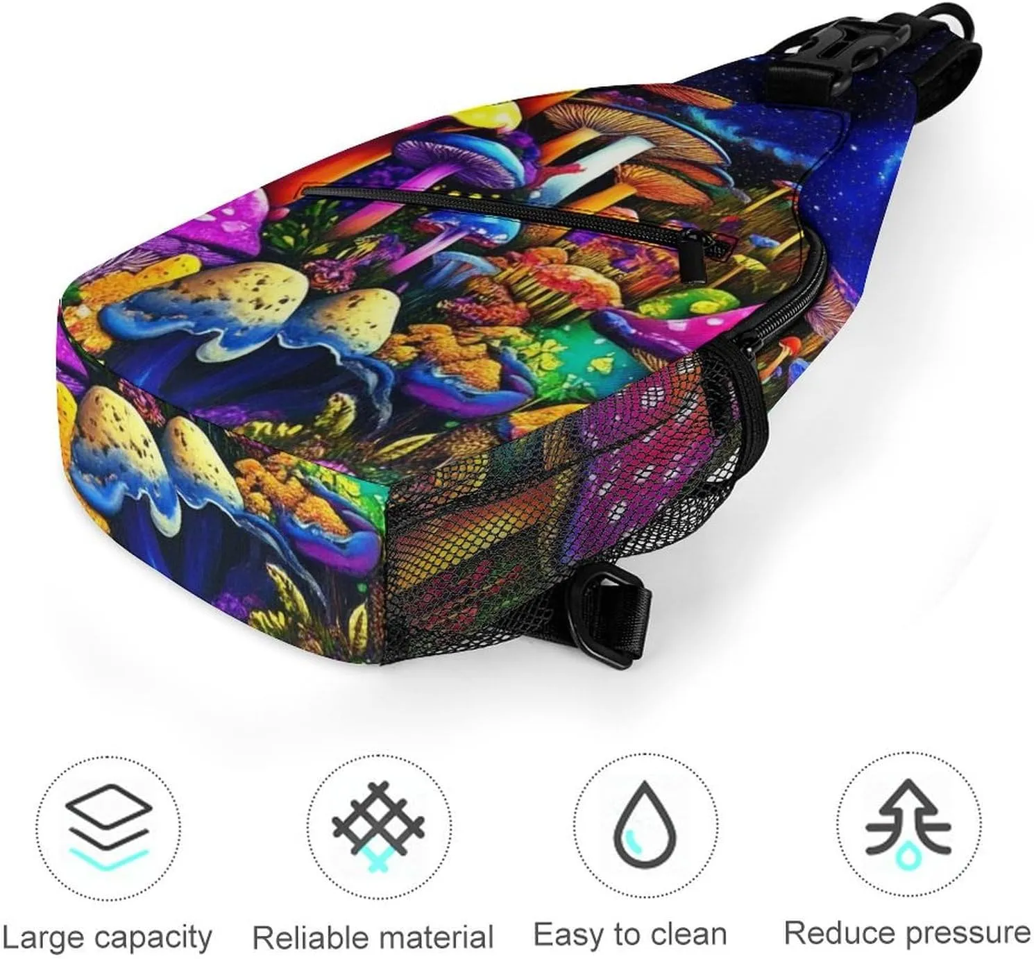 Casual Sling Bag for Men Women, Large Capacity Crossbody Bag Magic Mushroom Mushrooms Scenery Gym Shoulder Bag Travel Daypacks with Adjustable Strap