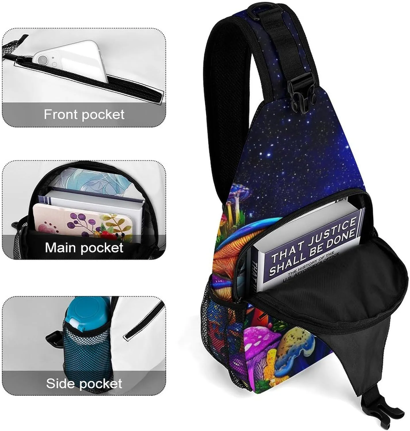Casual Sling Bag for Men Women, Large Capacity Crossbody Bag Magic Mushroom Mushrooms Scenery Gym Shoulder Bag Travel Daypacks with Adjustable Strap