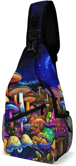 Casual Sling Bag for Men Women, Large Capacity Crossbody Bag Magic Mushroom Mushrooms Scenery Gym Shoulder Bag Travel Daypacks with Adjustable Strap