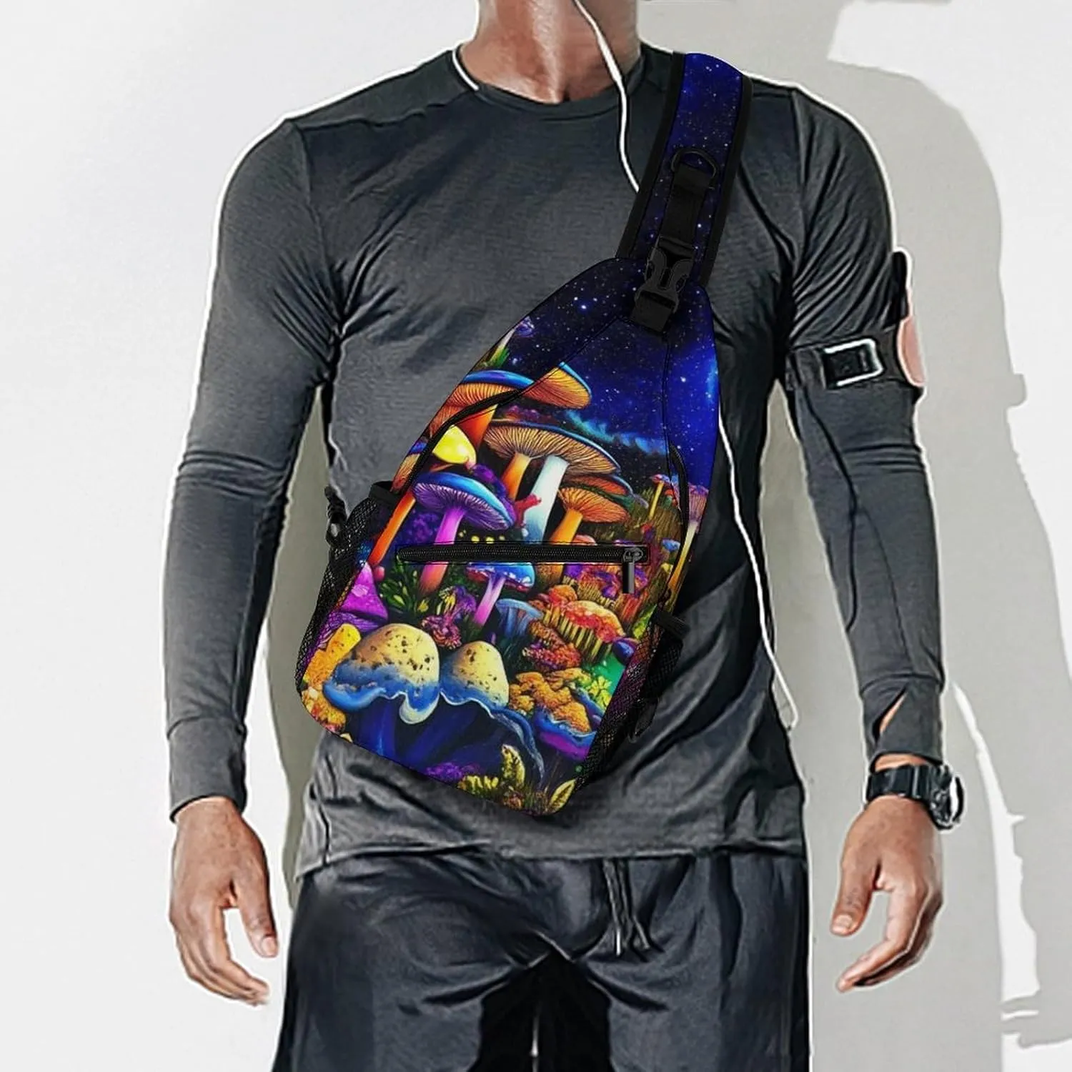 Casual Sling Bag for Men Women, Large Capacity Crossbody Bag Magic Mushroom Mushrooms Scenery Gym Shoulder Bag Travel Daypacks with Adjustable Strap