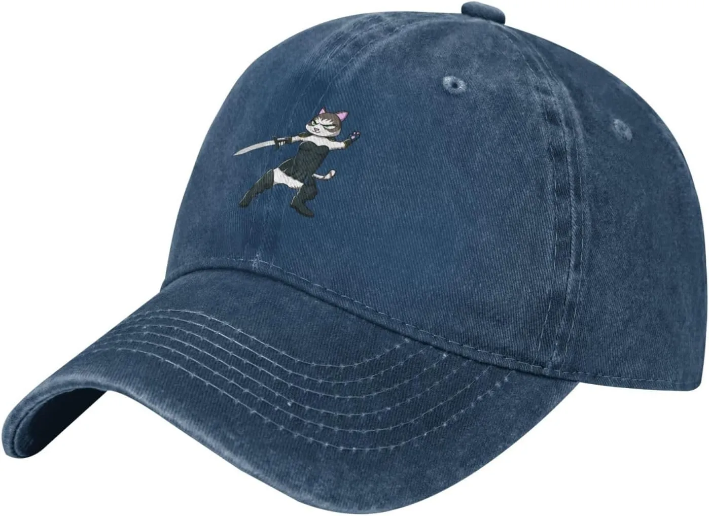 Cat Lady Cartoon Character Baseball Cap for Men Women Adjustable Vintage Washed Cotton Dad Hat