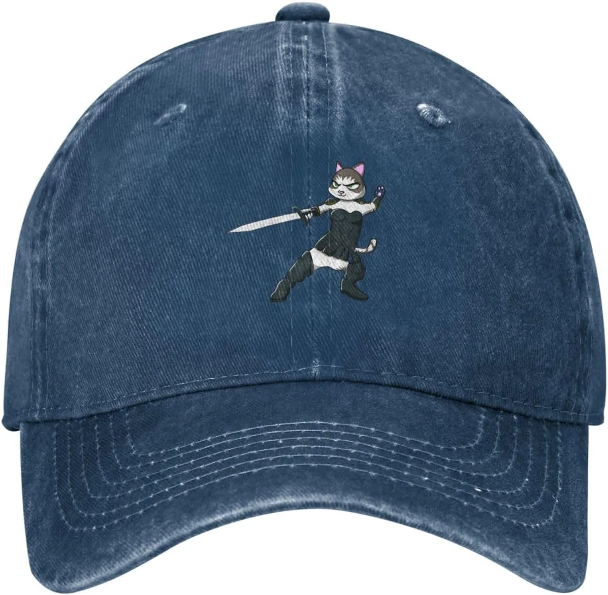 Cat Lady Cartoon Character Baseball Cap for Men Women Adjustable Vintage Washed Cotton Dad Hat