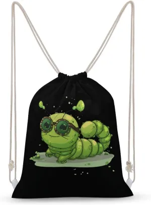 Caterpillar Glasses Insect Bug Drawstring Backpack Lightweight Sports Gym Bag String Bag for Men Women 35x50cm