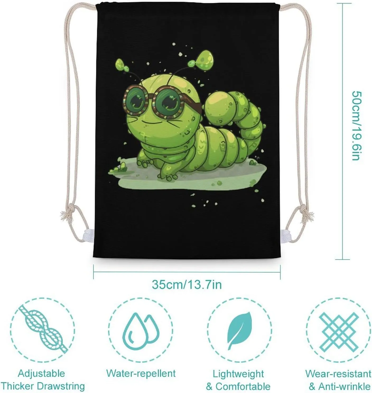 Caterpillar Glasses Insect Bug Drawstring Backpack Lightweight Sports Gym Bag String Bag for Men Women 35x50cm