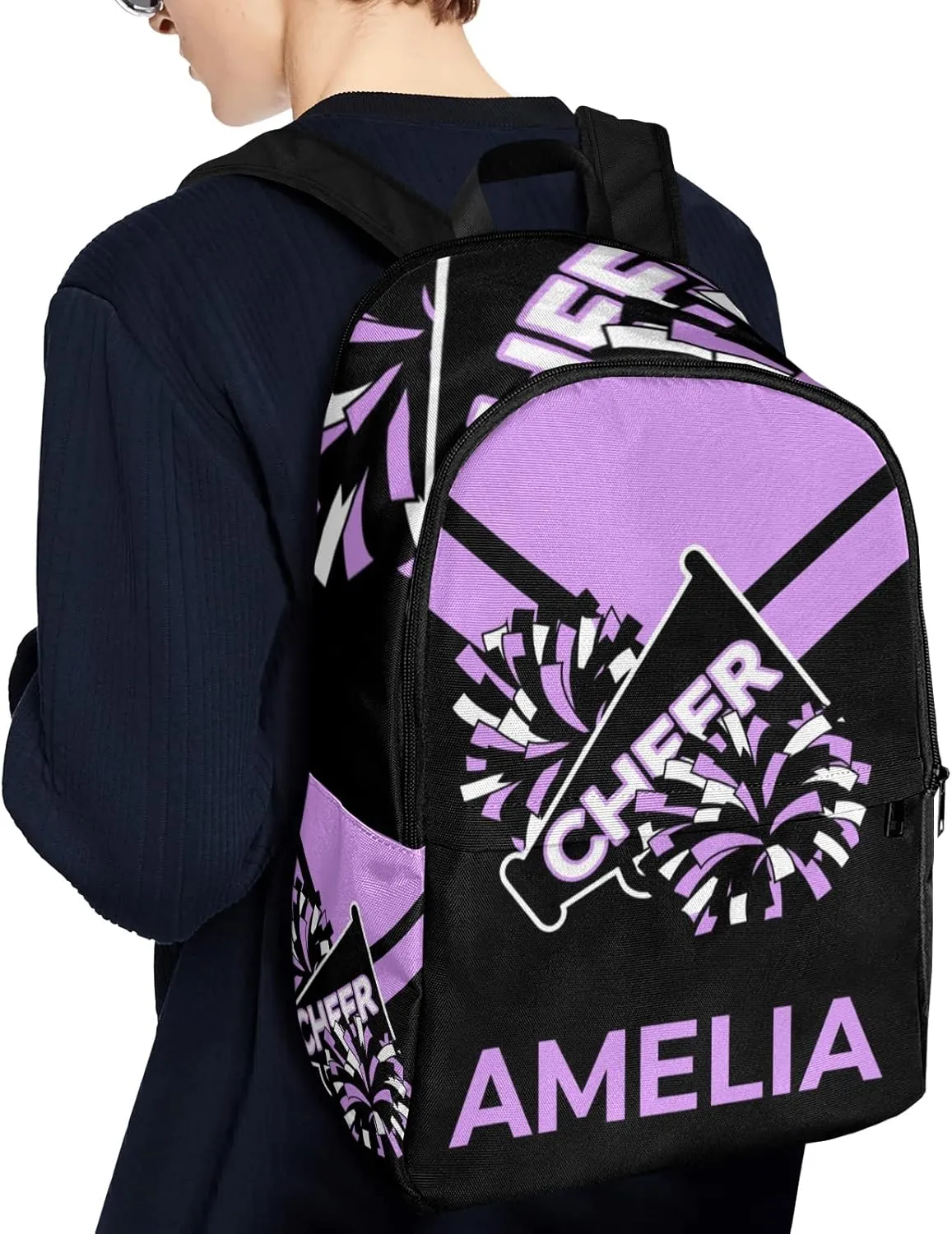 Cheerleader Purple 2 Personalized Backpack for Teen Boys Girls,Custom Travel Backpack Bookbag Casual Bag Name Gift