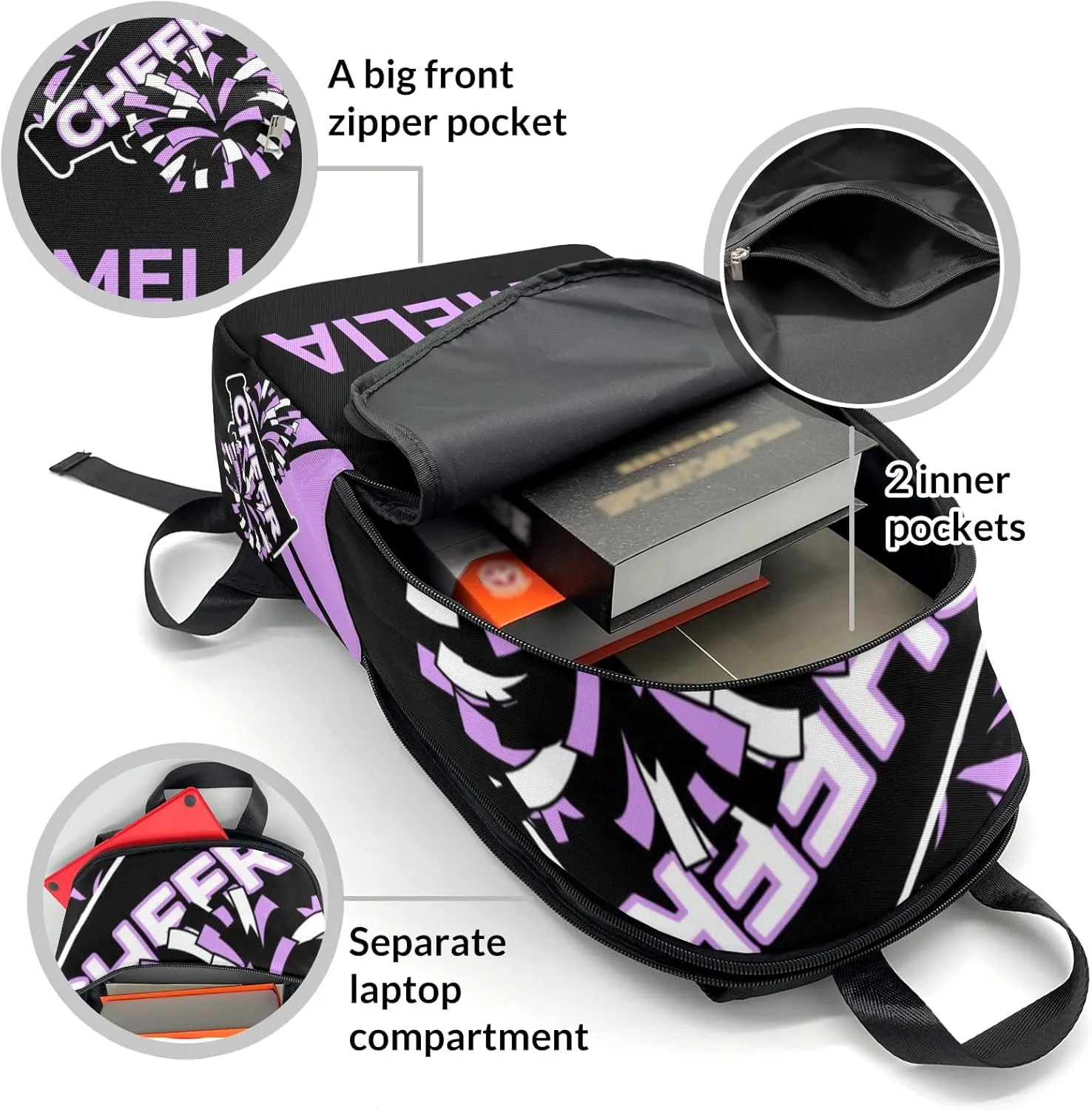 Cheerleader Purple 2 Personalized Backpack for Teen Boys Girls,Custom Travel Backpack Bookbag Casual Bag Name Gift