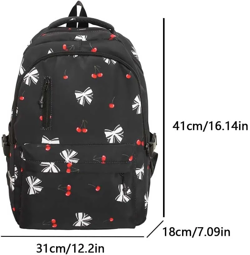 Cherry Print Backpack Casual Laptop Bag Bag for (White Style 5)