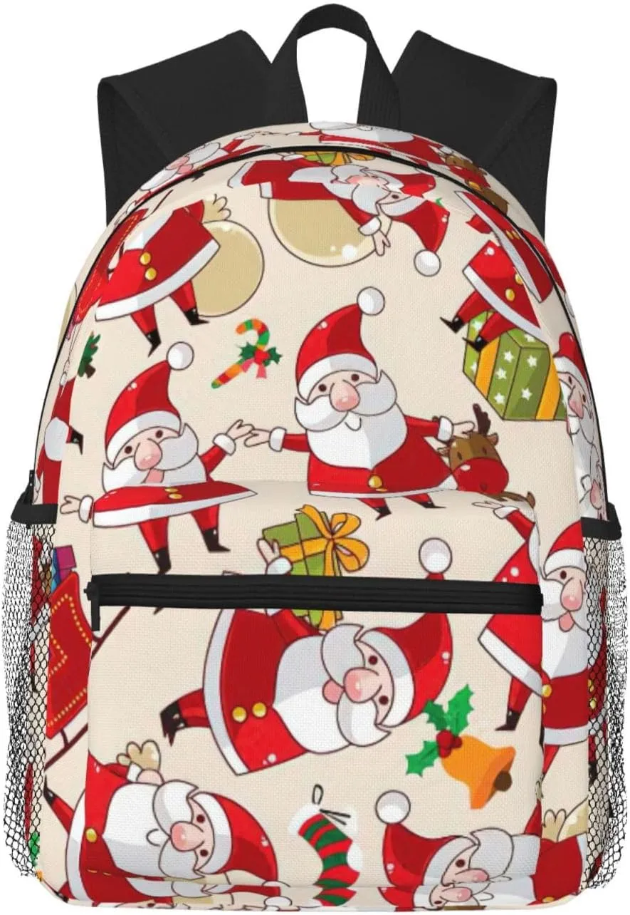 Christmas Cartoon Santa Claus print Lightweight and comfortable backpack Casual Laptop Backpack for Travel Hiking