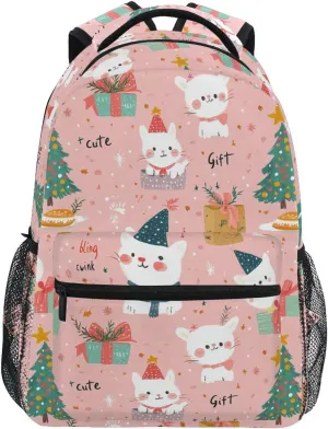 Christmas Cute Cat Blush Color backpack for kids 8-12 with big book bags for 6th grade school boys girls mochilitas para ni?os