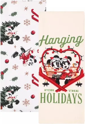 Christmas Kitchen Towels, Holiday Cartoon Character Print, Set of 2, 26 x 15 inches, 100% Cotton