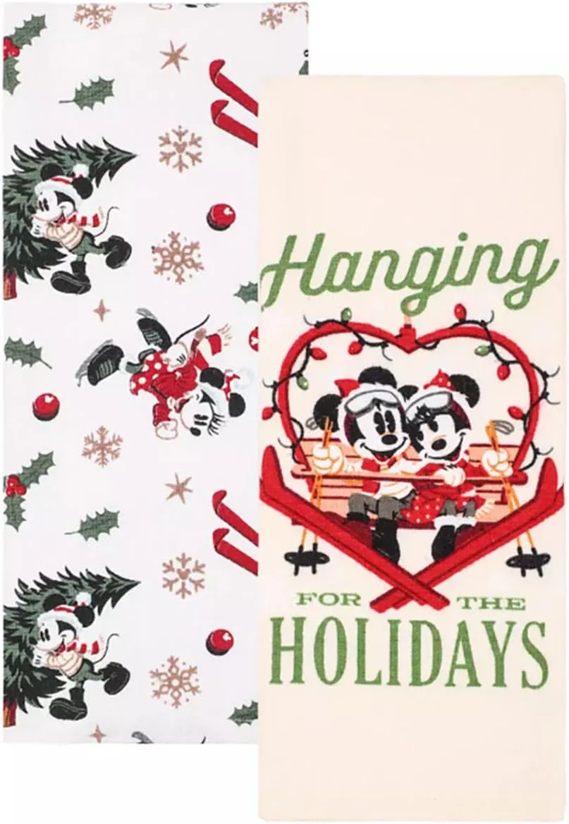 Christmas Kitchen Towels, Holiday Cartoon Character Print, Set of 2, 26 x 15 inches, 100% Cotton