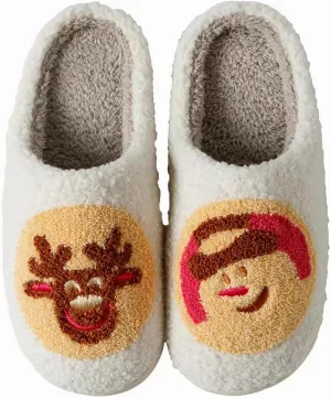 Christmas Santa Reindeer Slippers - Soft Plush Fuzzy Cozy House Slippers for Women Men Indoor Outdoor Shoes