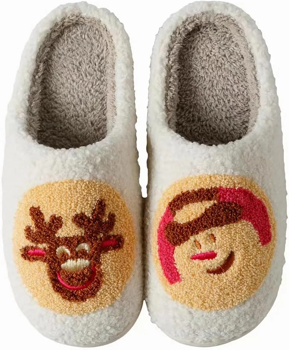 Christmas Santa Reindeer Slippers - Soft Plush Fuzzy Cozy House Slippers for Women Men Indoor Outdoor Shoes