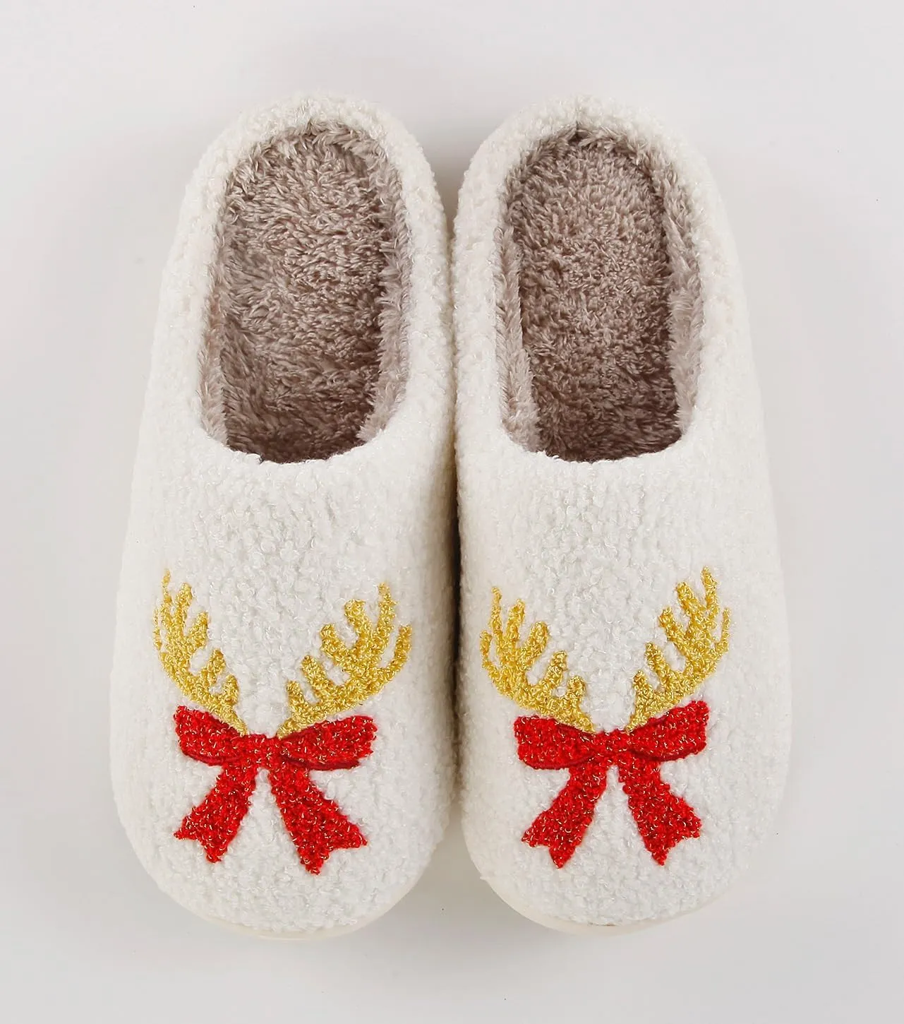 Christmas Santa Reindeer Slippers - Soft Plush Fuzzy Cozy House Slippers for Women Men Indoor Outdoor Shoes