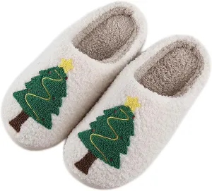 Christmas Santa Reindeer Slippers - Soft Plush Fuzzy Cozy House Slippers for Women Men Indoor Outdoor Shoes