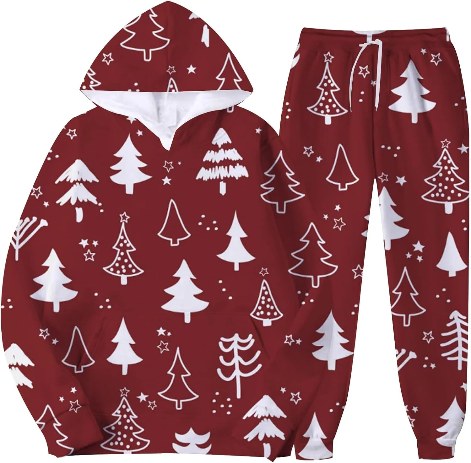 Christmas Tracksuit for Men 2 Piece Xmas Printed Long Sleeve Hooded Sweatshirt Long Pants Trendy Loose Winter Outfits