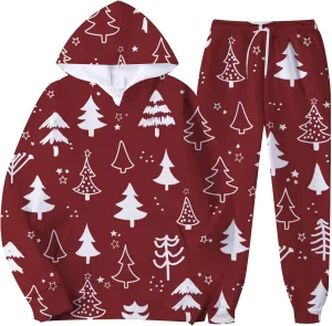 Christmas Tracksuit for Men 2 Piece Xmas Printed Long Sleeve Hooded Sweatshirt Long Pants Trendy Loose Winter Outfits