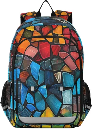 Church Stained Glass Mosaic Watercolor Print Backpack for Boys Middle-School Elementary Bookbags 20325229