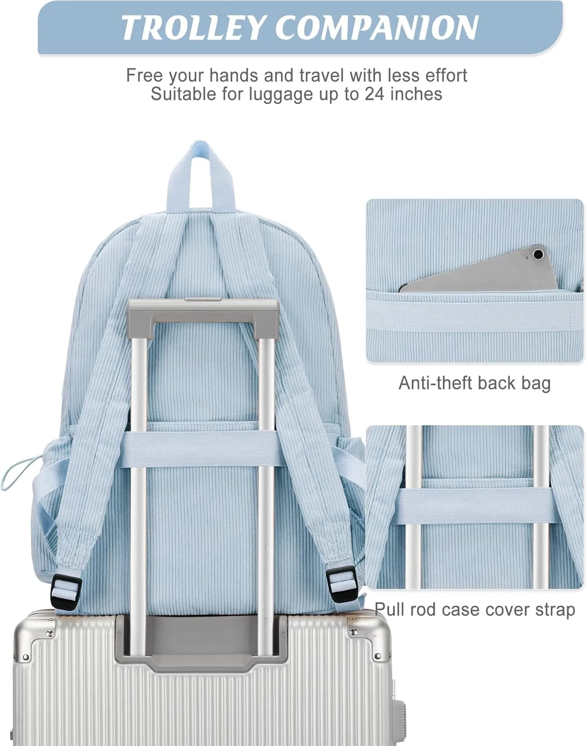 Classic Backpack For School Girls Boys Backpack with USB Charging Port College Back pack Lightweight Casual Daypacks Cute High School Bookbag for Students(Blue)