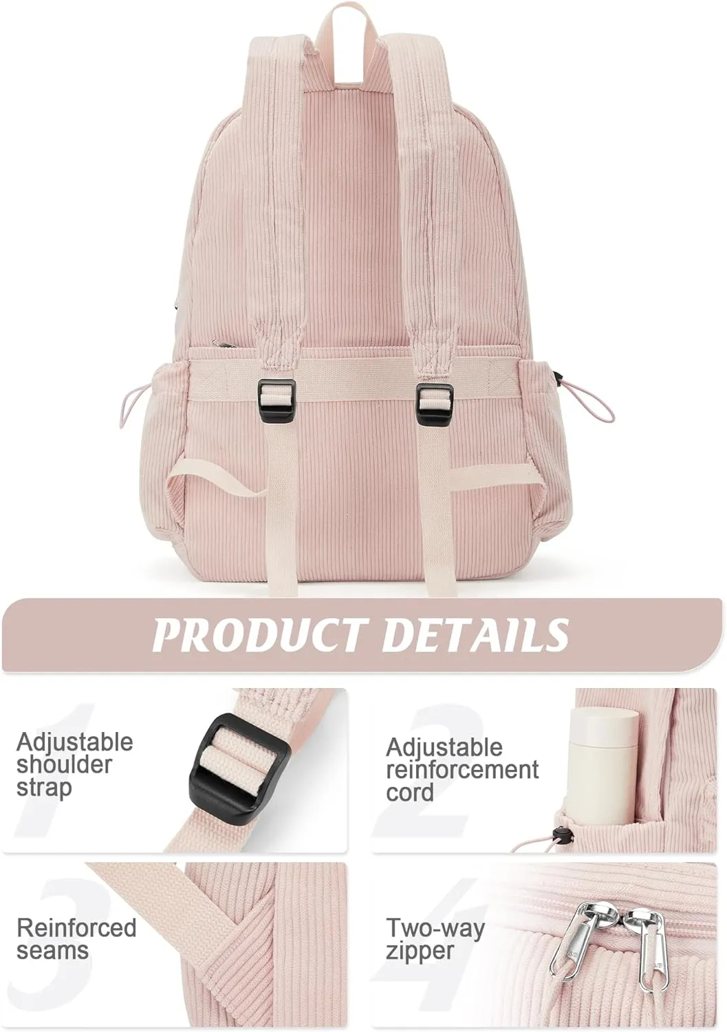 Classic Backpack For School Girls Boys Backpack with USB Charging Port College Back pack Lightweight Casual Daypacks Cute High School Bookbag for Students(Pink)
