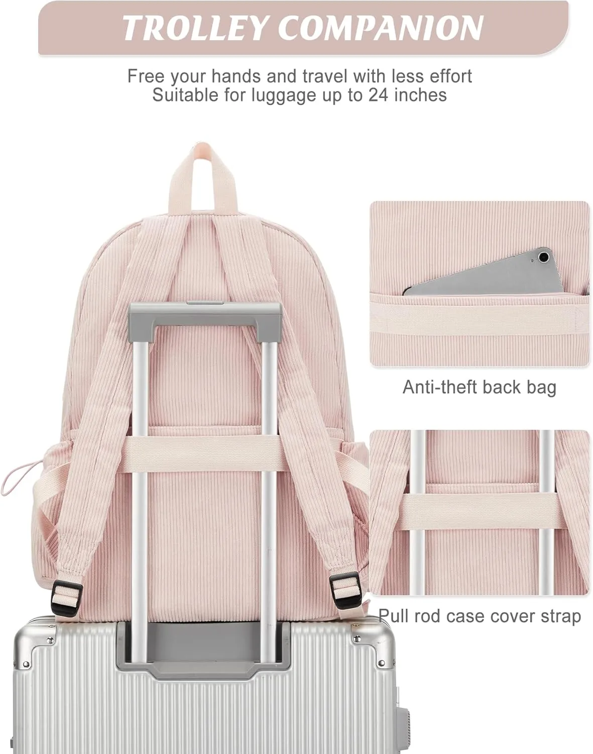 Classic Backpack For School Girls Boys Backpack with USB Charging Port College Back pack Lightweight Casual Daypacks Cute High School Bookbag for Students(Pink)