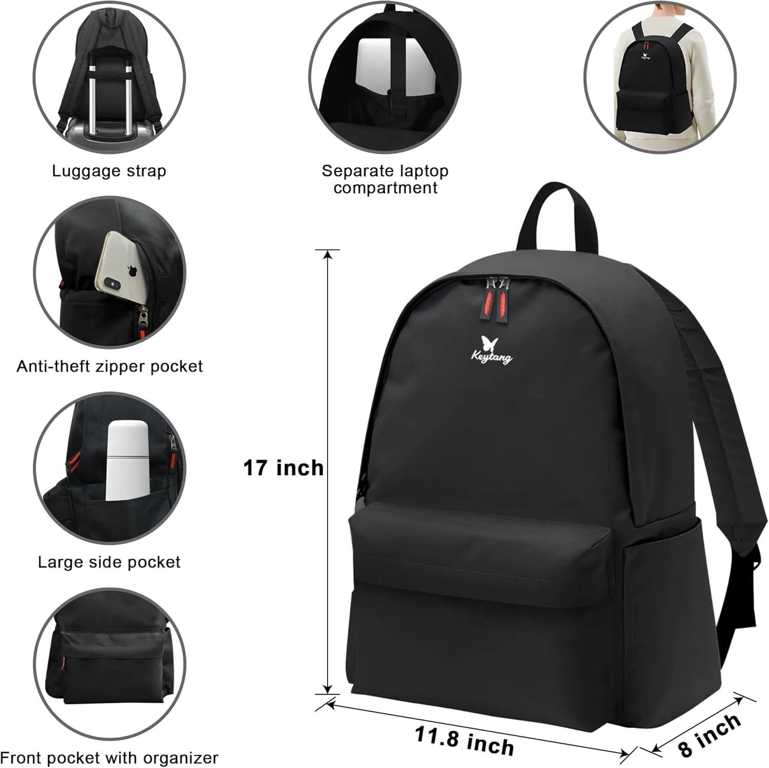 Classic Luggage Sets 5 Piece, Carry-On Luggage with Spinner Wheels, PC ABS Durable Lightweight Hardside Suitcase Set with TSA Lock, Bonus Travel Backpack & Makeup Bag, 20/24/28 inch, Apricot Black
