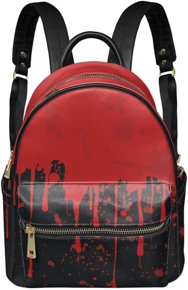 Coldinair Gothic Bloody Women Backpack Purse Small Leather Backpack Purse for Women Multipurpose Mini Casual Daypack Backpacks Shoulder Bag for School Travel,Waterproof