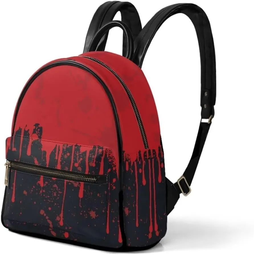 Coldinair Gothic Bloody Women Backpack Purse Small Leather Backpack Purse for Women Multipurpose Mini Casual Daypack Backpacks Shoulder Bag for School Travel,Waterproof