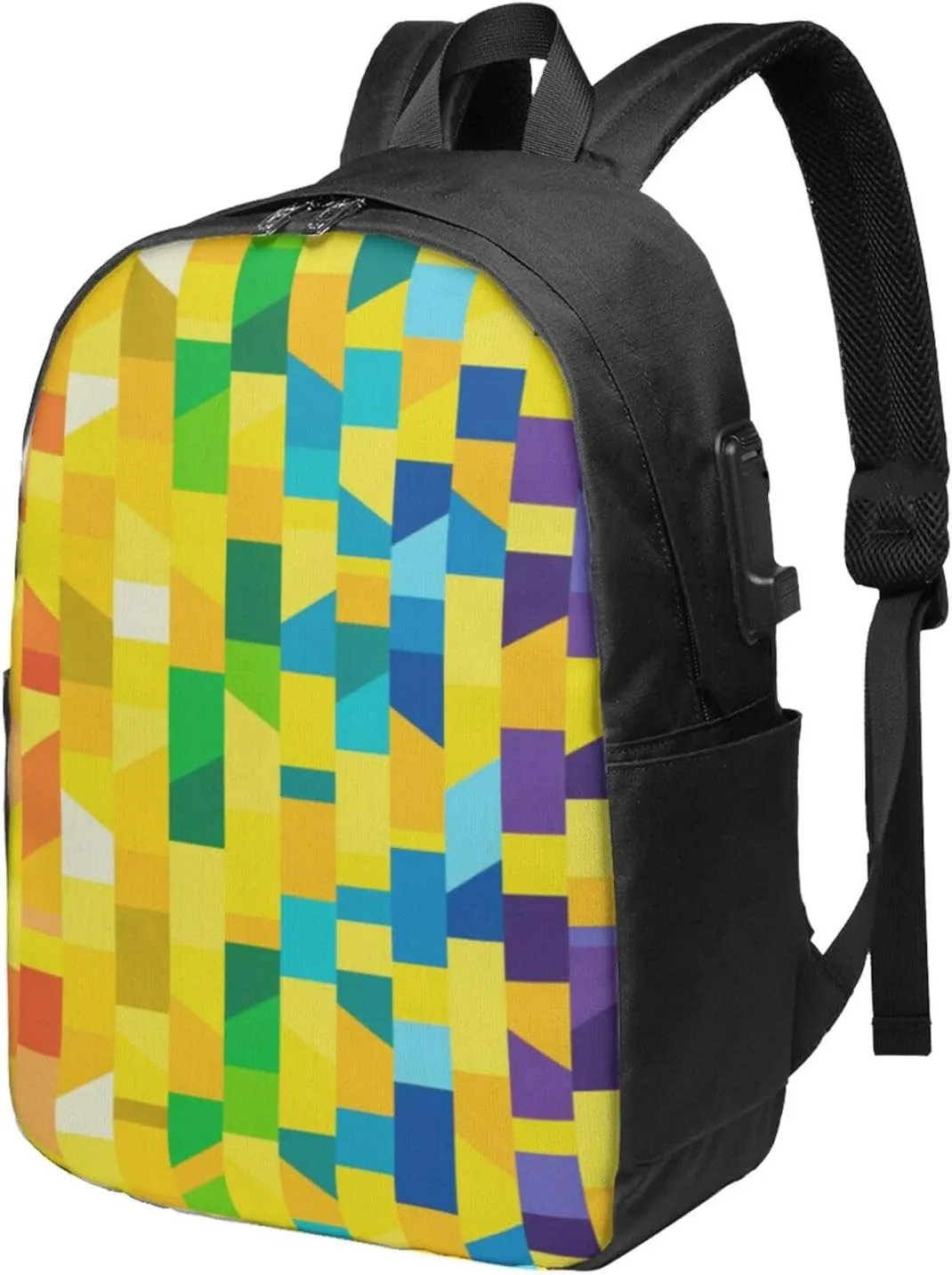 Color Grid Backpack, 17 Inch Travel Business Laptop Backpack With USB Port for Women Men