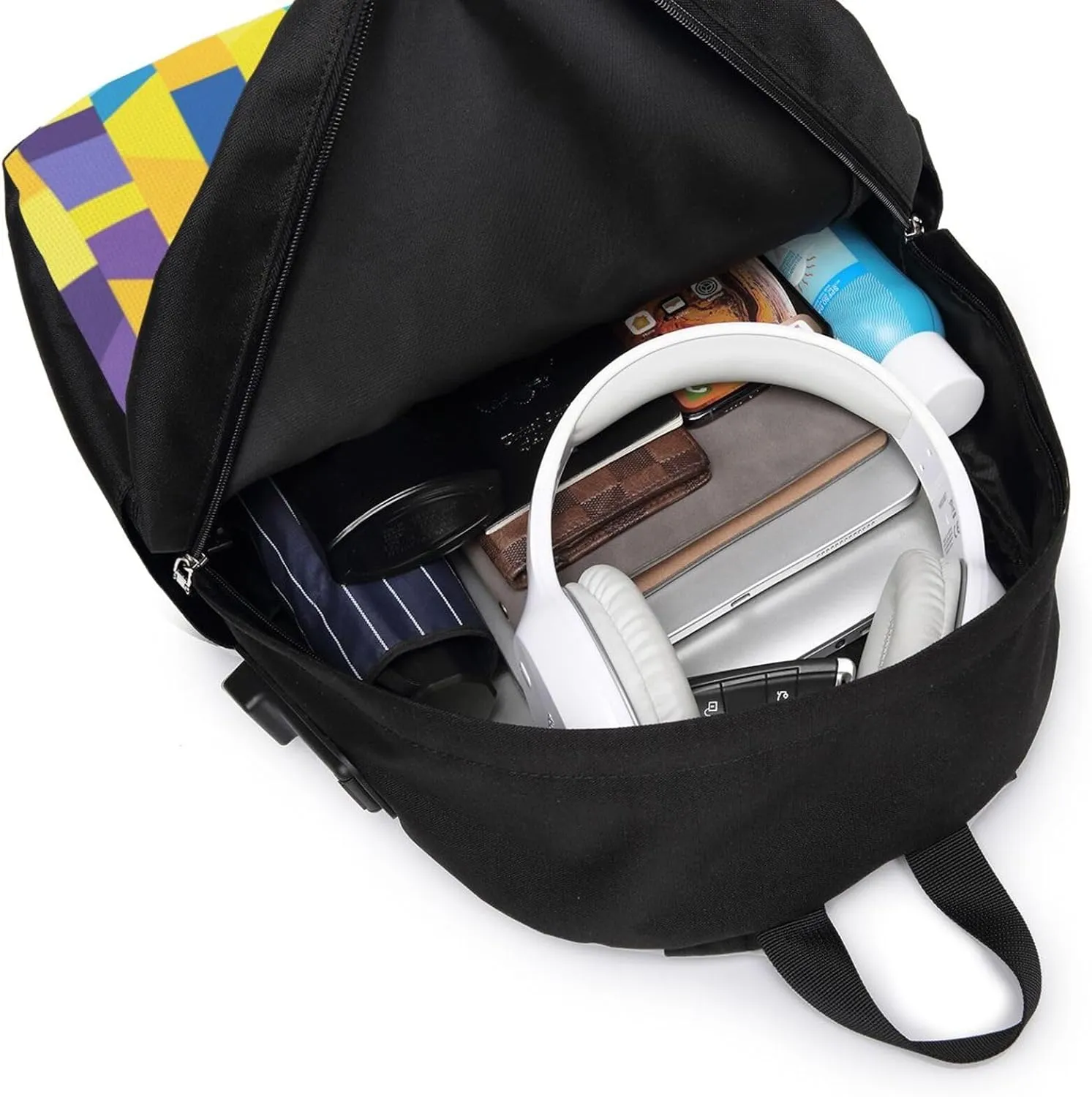 Color Grid Backpack, 17 Inch Travel Business Laptop Backpack With USB Port for Women Men