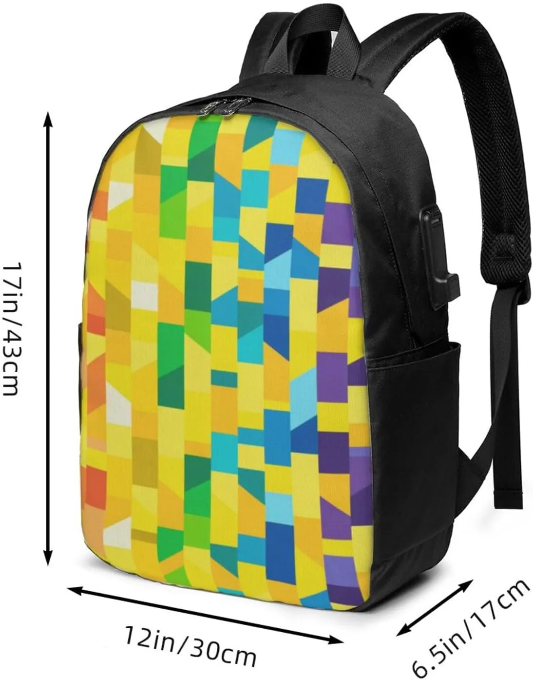 Color Grid Backpack, 17 Inch Travel Business Laptop Backpack With USB Port for Women Men