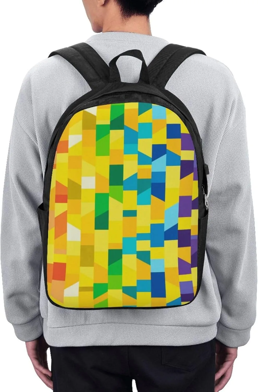 Color Grid Backpack, 17 Inch Travel Business Laptop Backpack With USB Port for Women Men