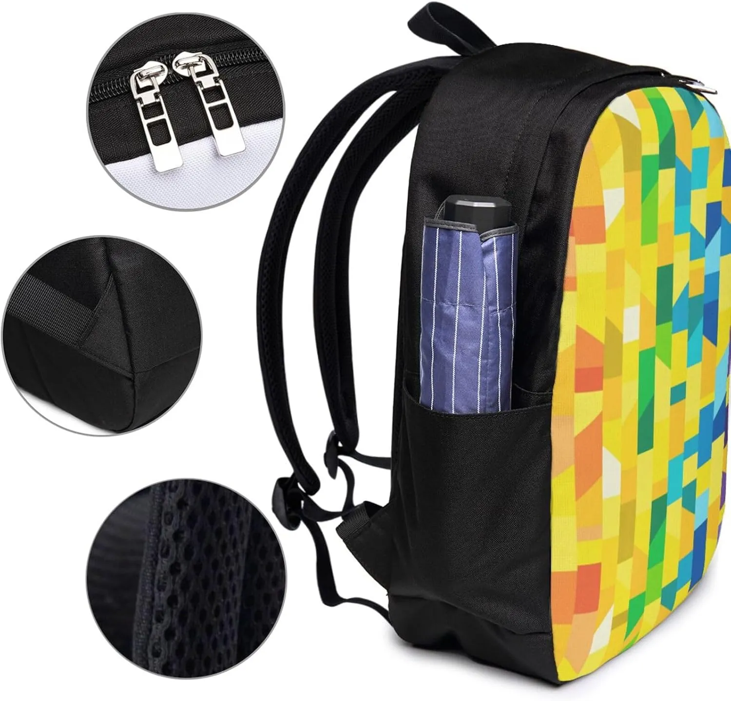 Color Grid Backpack, 17 Inch Travel Business Laptop Backpack With USB Port for Women Men