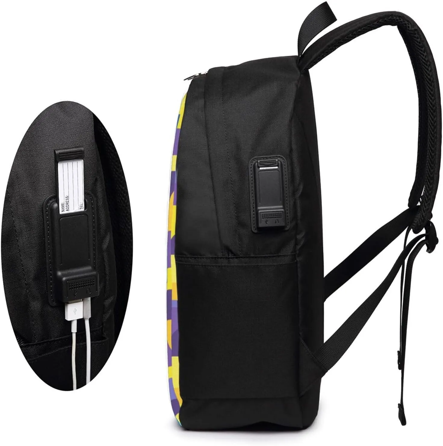 Color Grid Backpack, 17 Inch Travel Business Laptop Backpack With USB Port for Women Men