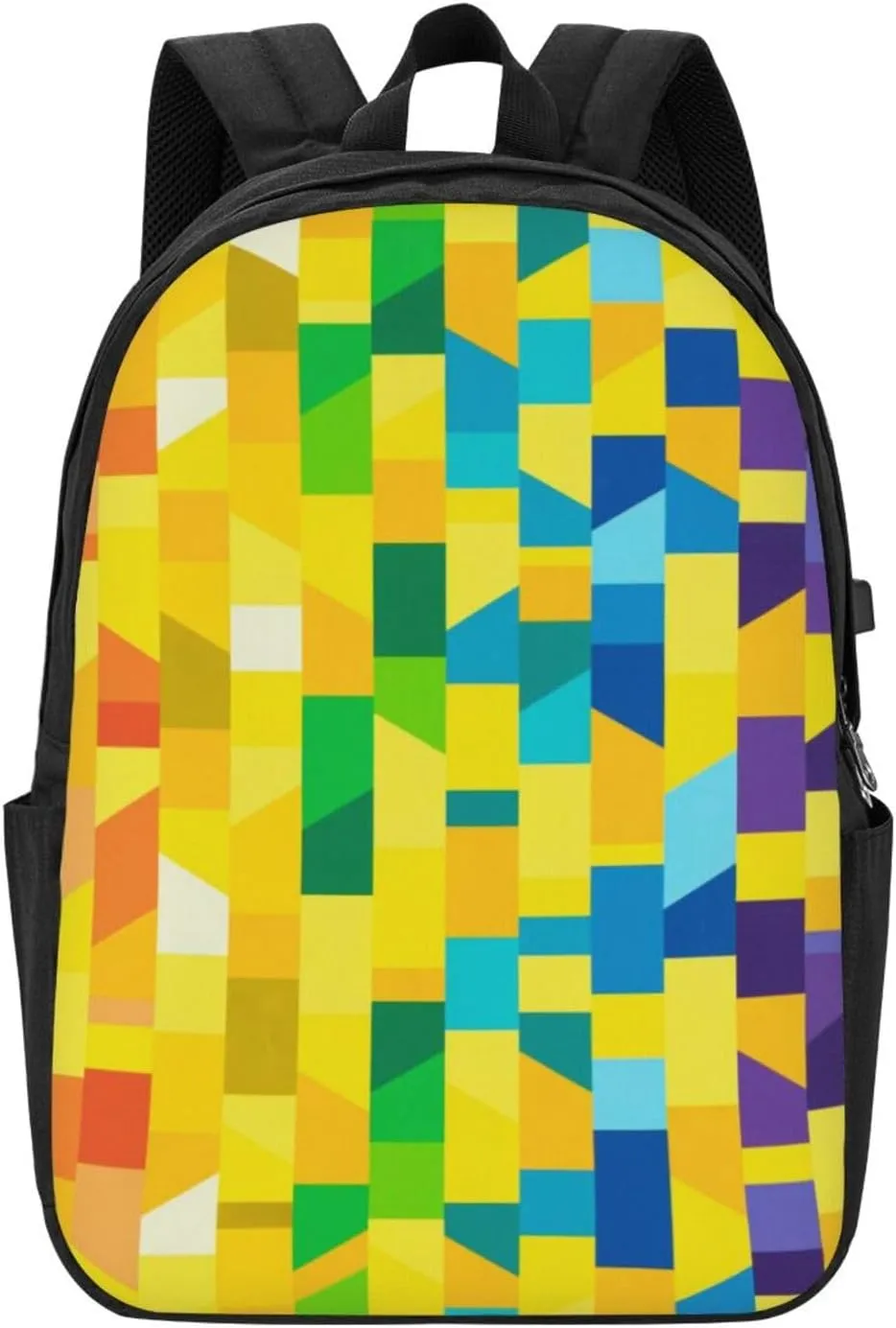 Color Grid Backpack, 17 Inch Travel Business Laptop Backpack With USB Port for Women Men