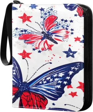 Colorful Butterfly Collectible Trading Card Albums,4-Pocket Card Binder with 50 Removable Sleeves with Zipper Game Card Collection Binder Album Holder