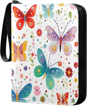 Colorful Butterfly Collectible Trading Card Albums,4-Pocket Card Binder with 50 Removable Sleeves with Zipper Game Card Collection Binder Album Holder