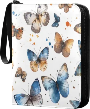 Colorful Butterfly Collectible Trading Card Albums,4-Pocket Card Binder with 50 Removable Sleeves with Zipper Game Card Collection Binder Album Holder