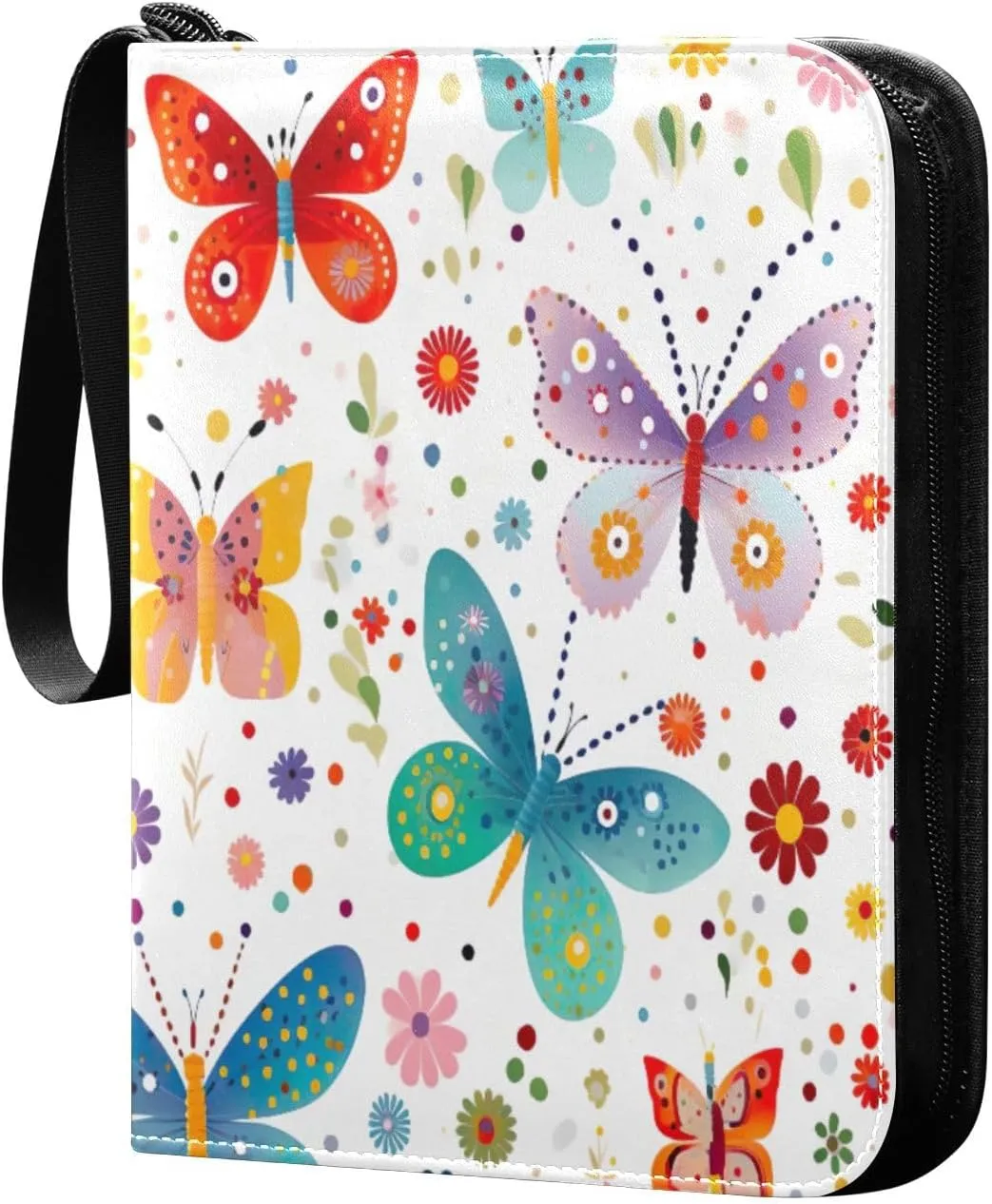 Colorful Butterfly Collectible Trading Card Albums,4-Pocket Card Binder with 50 Removable Sleeves with Zipper Game Card Collection Binder Album Holder
