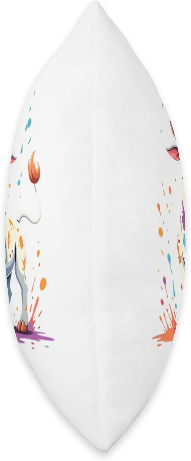 Colorful cartoon bull with splashes Throw Pillow