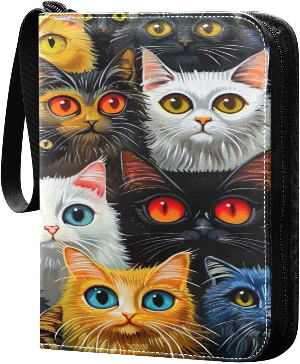 Colorful Cats Collectible Trading Card Albums,4-Pocket Card Binder with 50 Removable Sleeves with Zipper Game Card Collection Binder Album Holder