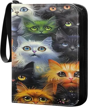 Colorful Cats Collectible Trading Card Albums,4-Pocket Card Binder with 50 Removable Sleeves with Zipper Game Card Collection Binder Album Holder