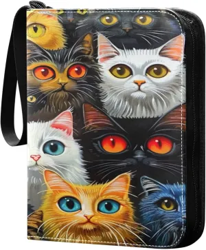 Colorful Cats Collectible Trading Card Albums,4-Pocket Card Binder with 50 Removable Sleeves with Zipper Game Card Collection Binder Album Holder