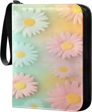 Colorful Daisy Collectible Trading Card Albums,4-Pocket Card Binder with 50 Removable Sleeves with Zipper Game Card Collection Binder Album Holder