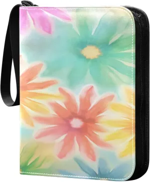 Colorful Daisy Collectible Trading Card Albums,4-Pocket Card Binder with 50 Removable Sleeves with Zipper Game Card Collection Binder Album Holder